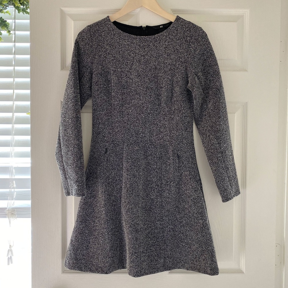 H&M Grey A-Line, Long Sleeve Dress with Pockets